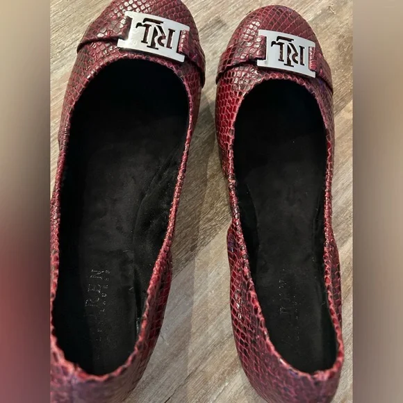 Ralph Lauren RLL Burgundy / Red Snakeskin Ballet Flat Slip On Shoe, Size 8.5 B - Picture 12 of 13